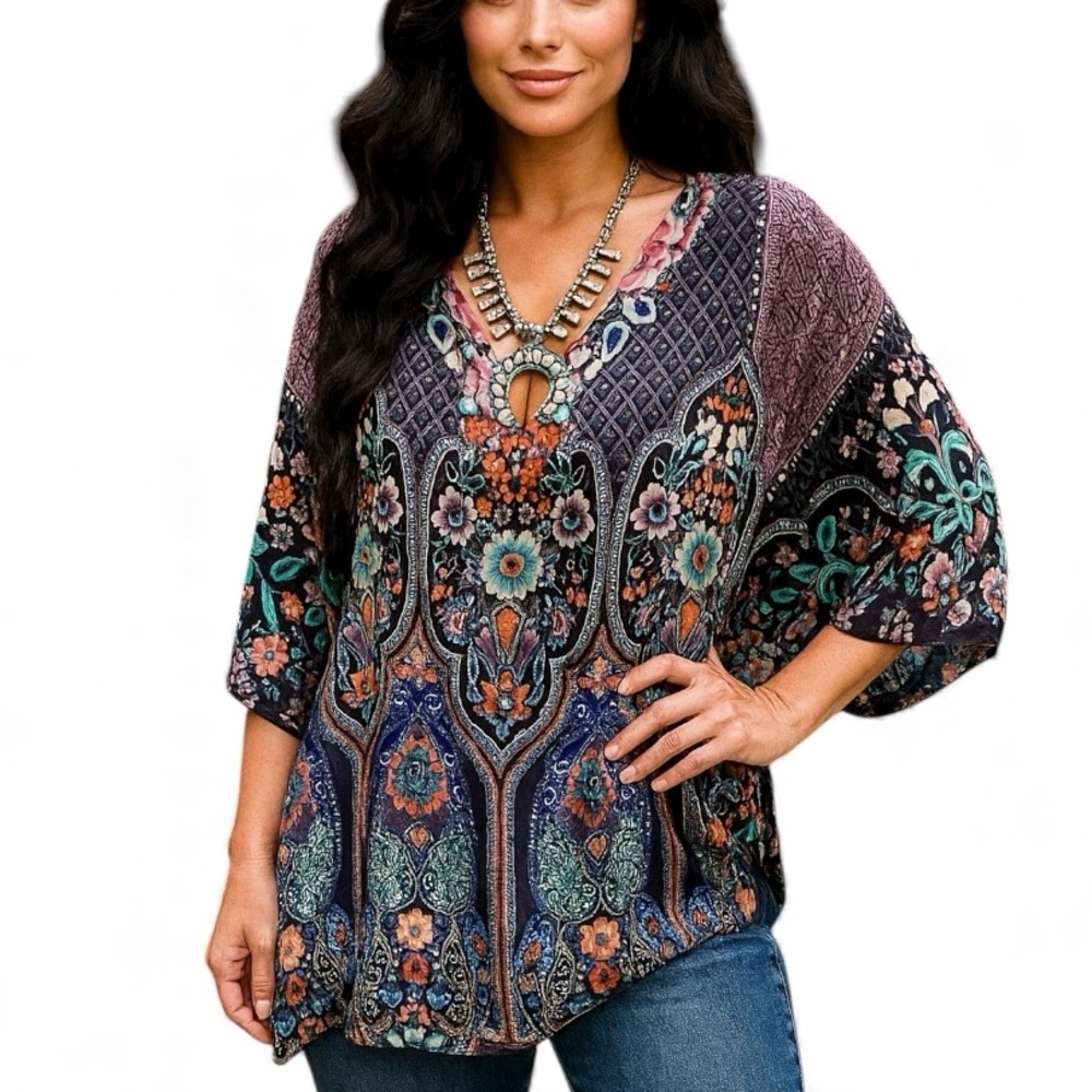 Johnny Was silk Houstein stained glass tunic NWT RARE